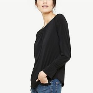 Ann Taylor Shirred Ruffle Cuff Black Long Sleeve Top size large 447243